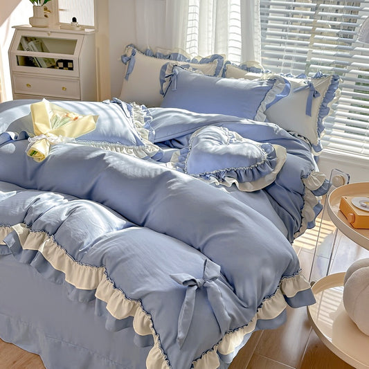 Solid Color Lace Bedsheet And Duvet Cover