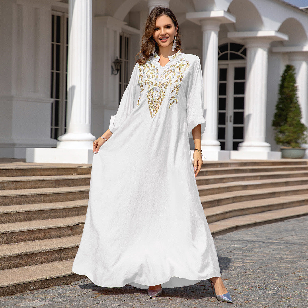 Muslim Women Embroidered Robe Dress - Mubimart -  