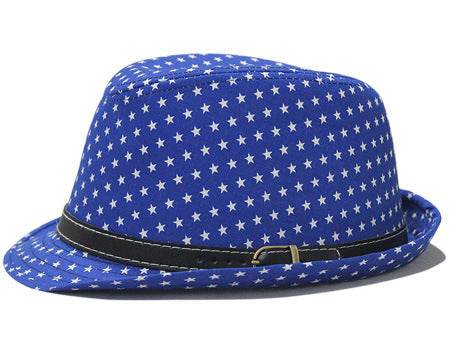 Star Print Hip Hop Belt Buckle Fedora Hat - Mubimart