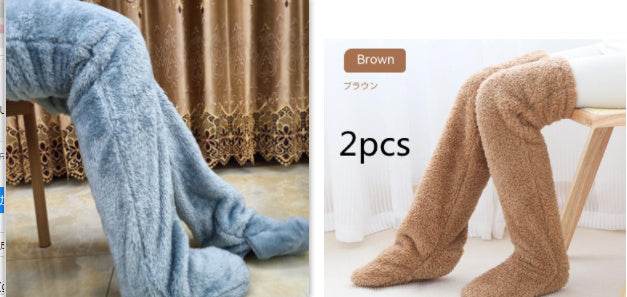 Over Knee High Fuzzy Long Socks Winter Warm Cold Leg Knee Joint Cold-proof Stockings Home Floor Sleeping Socks - Mubimart