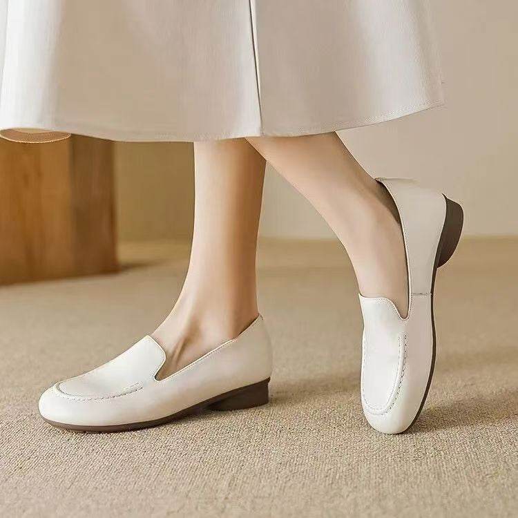 Retro Style New Round Toe Flat Bottom Loafers Slip-on British Soft Bottom Pumps Women - Mubimart