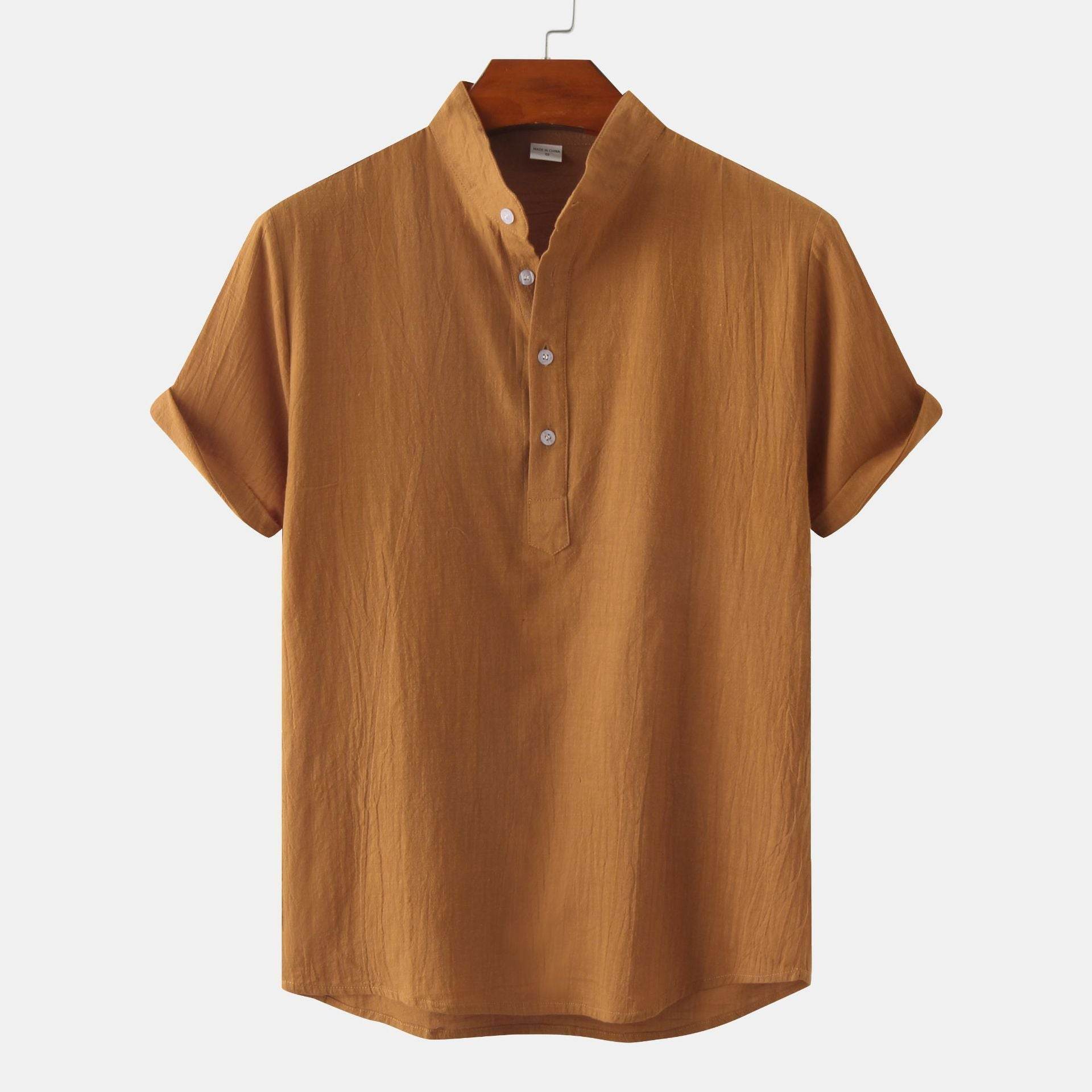 Casual Solid Color Shirt Short Sleeve Shirt Beach T-Shirt Tops Summer Mens Clothing - Mubimart