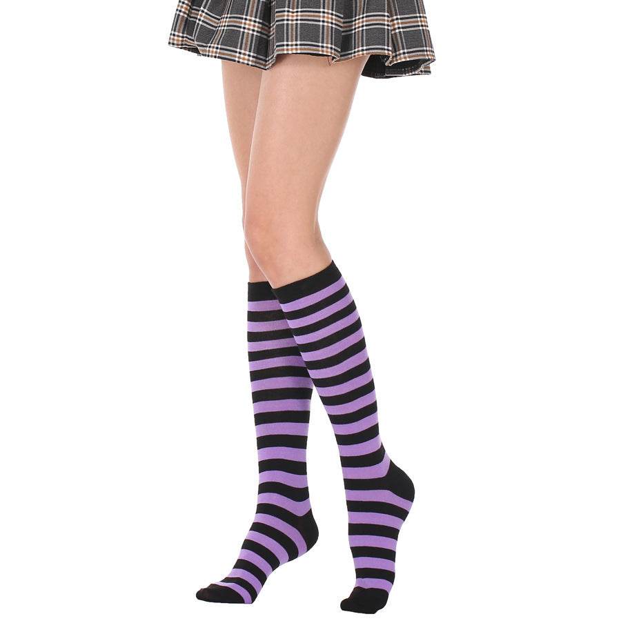 Japanese Women's Mid Tube Socks Pinstripe Knee Socks - Mubimart
