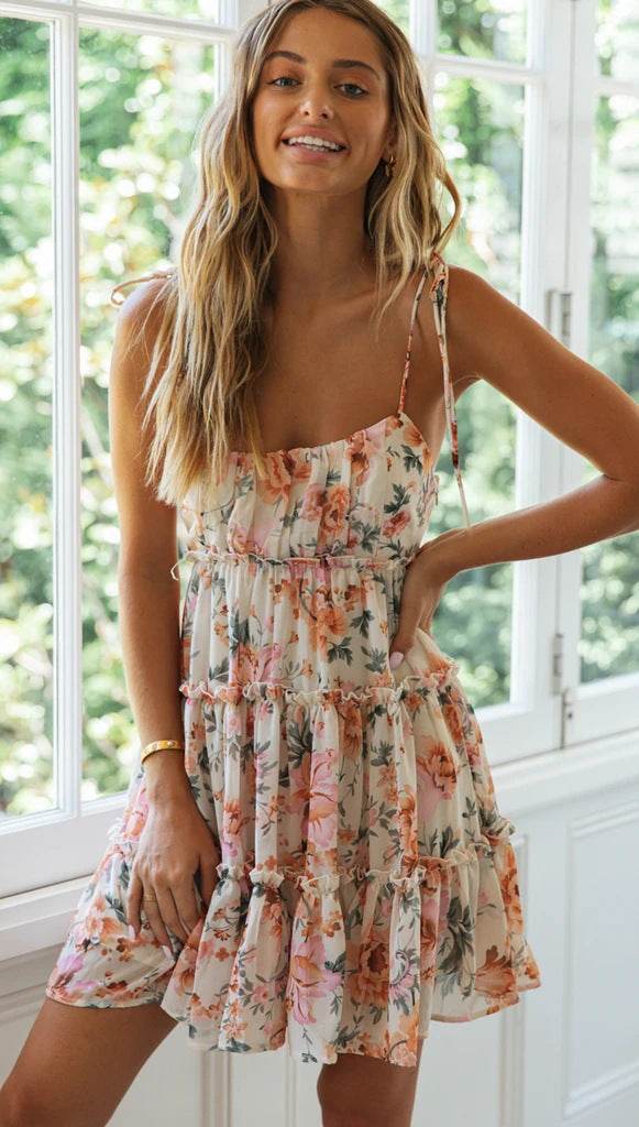 Vacation Style Printing Slip Dress - Mubimart