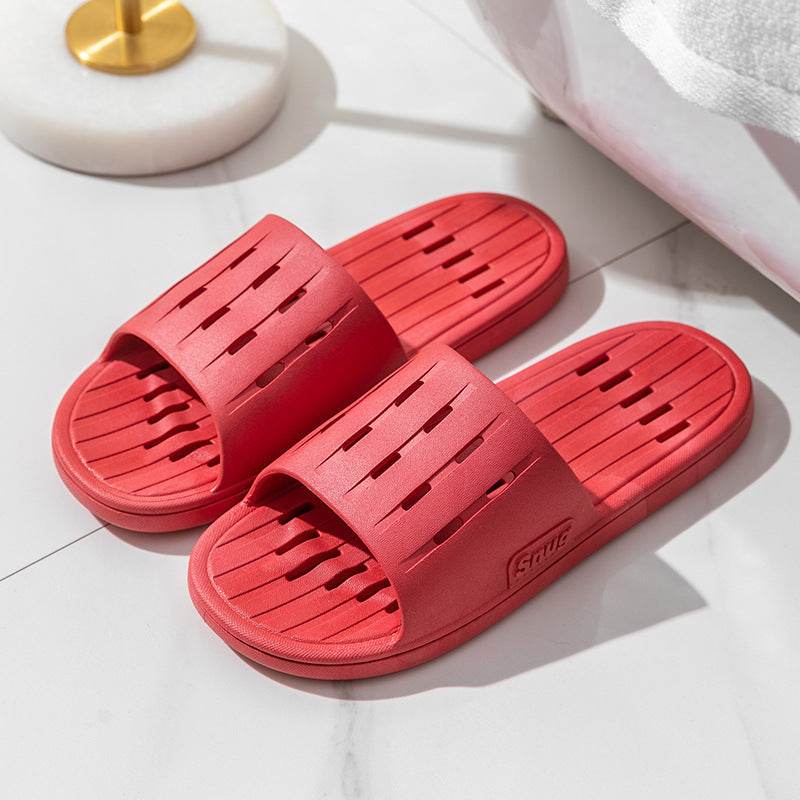 Anti-slip Striped Texture Hollow Design Slippers Women Floor Bathroom House Shoes Summer Indoor Home Slipper Couple - Mubimart