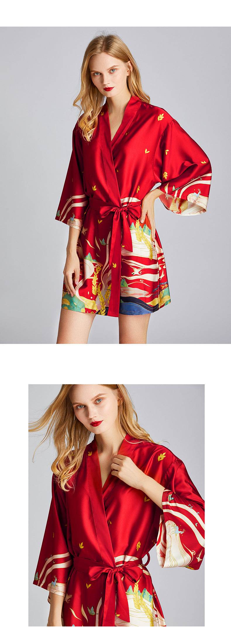 Silk Nightgown Plus Size Printed Loose Homewear - Mubimart