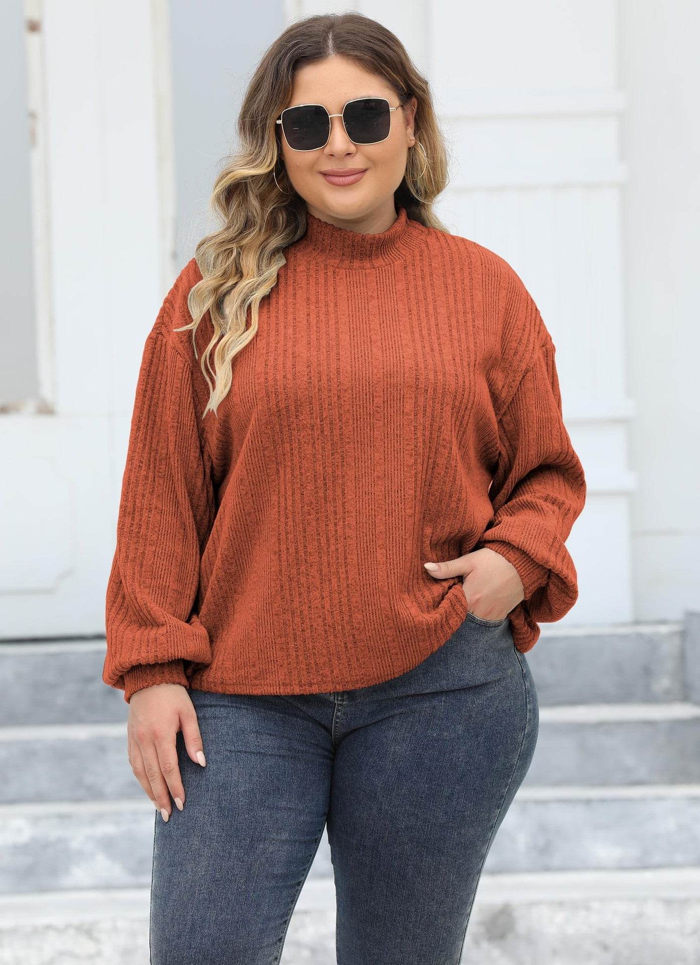 Lady's Pullover Tops Plus Size Half-turtleneck T-shirt Bottoming Shirt - Mubimart