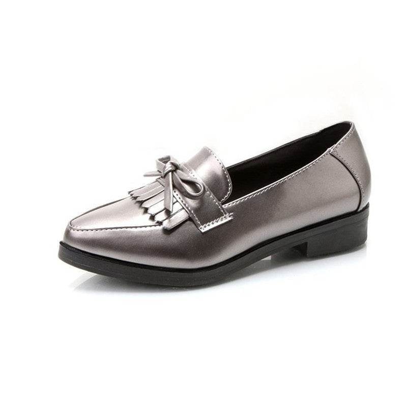 British Style Tassel Bow Flat Single Shoes Pointed Toe Flat Heel - Mubimart