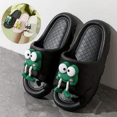 New Cartoon Frog Slippers Indoor Soft Soled Non-slip Floor Bathing Slipper For Women House Shoes Summer Couple Slippers - Mubimart - Womens Platform Slipper 