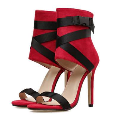 Open Toe Fashion Style Woven Buckle Stiletto Heels Peep Toe Women's Shoes - Mubimart