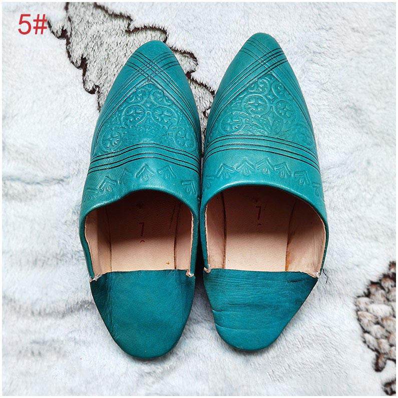 Leather Pointed Toe Mules Slippers Home Shoes Prayer - Mubimart