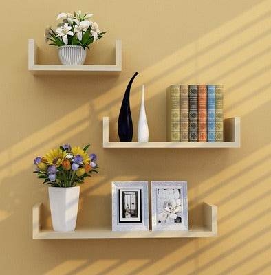 Living Room Wall Punch-free Shelf Wall Hanging Bookshelf Clapboard Storage Shelf TV Background Wall Decoration Shelf - Mubimart