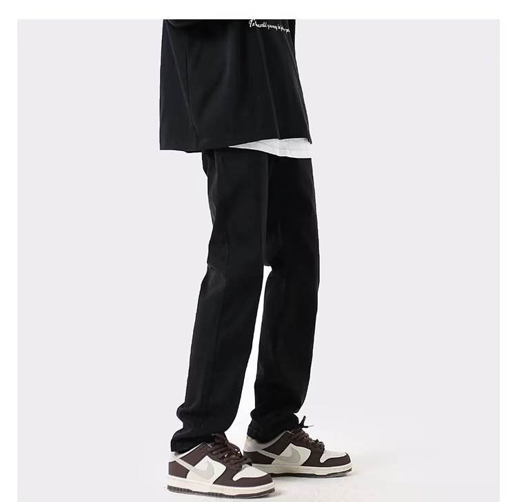 Men's Slim-fit Pure Black Straight Jeans - Mubimart