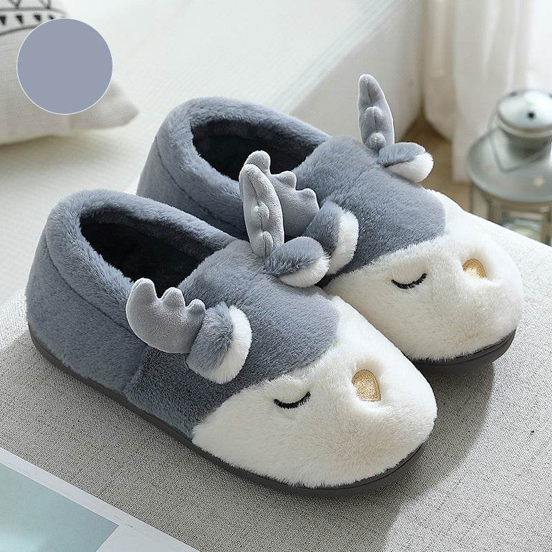 Christmas Shoes Winter Home Slippers Elk Plush Bedroom Slipper House Shoes For Women Men - Mubimart