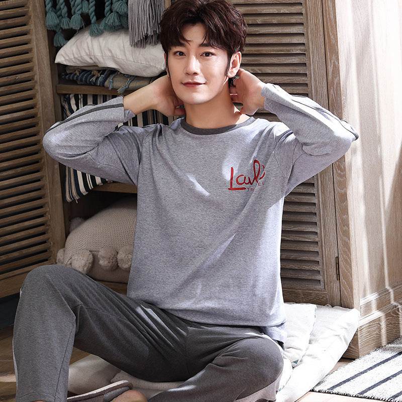 Casual Knitted Long-sleeved Round Neck Pajama Set - Mubimart