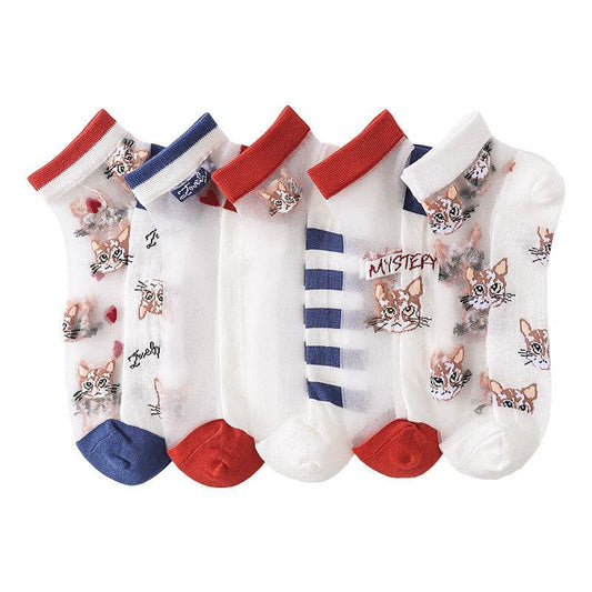 Women's Low-cut Liners Ice Silk Transparent Crystal Glass Silk Socks - Mubimart