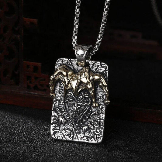 Mens Alloy Poker Clown Pendant Necklace Vintage - Mubimart