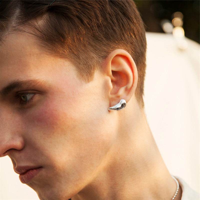 3D Stereoscopic Punk Earring Stud For Men Gold Color Korean Style Earring Unusual Anti-allergy - Mubimart