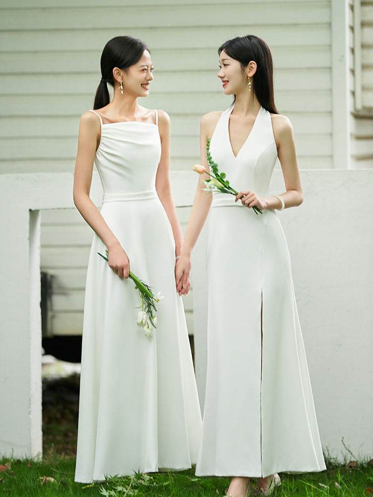 White Bridesmaid Dress Senior Dress Daily Style Formal Dress - Mubimart