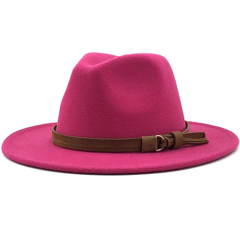 Simple Church Hat Suede Belt Woolen Hat British Style Fedora Hat Wide Brim Hat Women's Autumn And Winter Top Hat - Mubimart