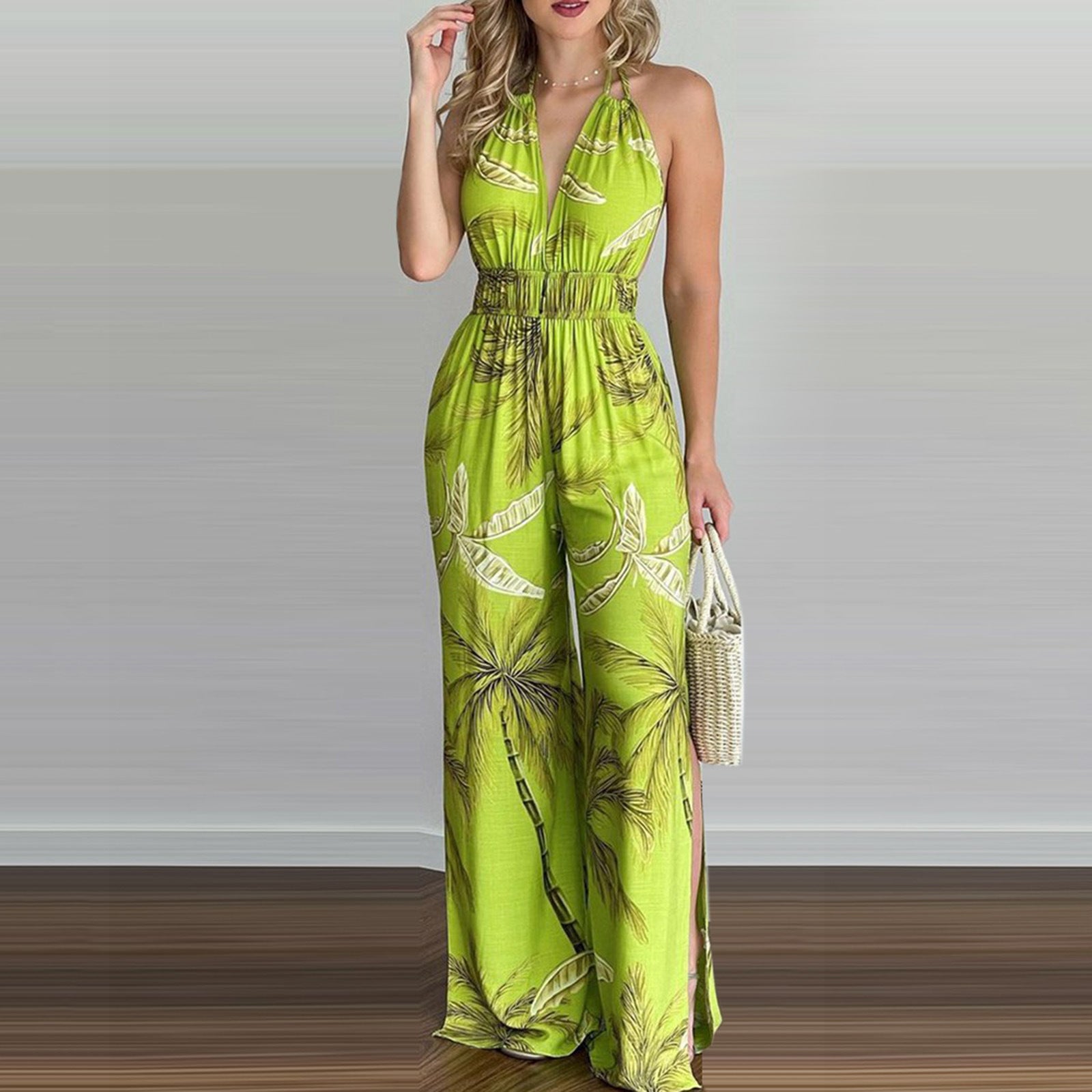 Printed Suspender Dress Plus Size Loose Jumpsuit - Mubimart -  