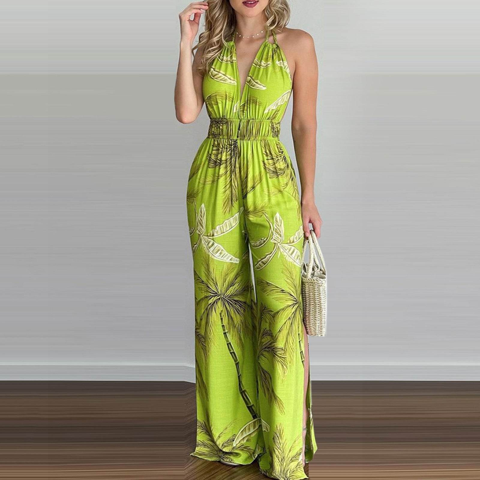Printed Suspender Dress Plus Size Loose Jumpsuit - Mubimart