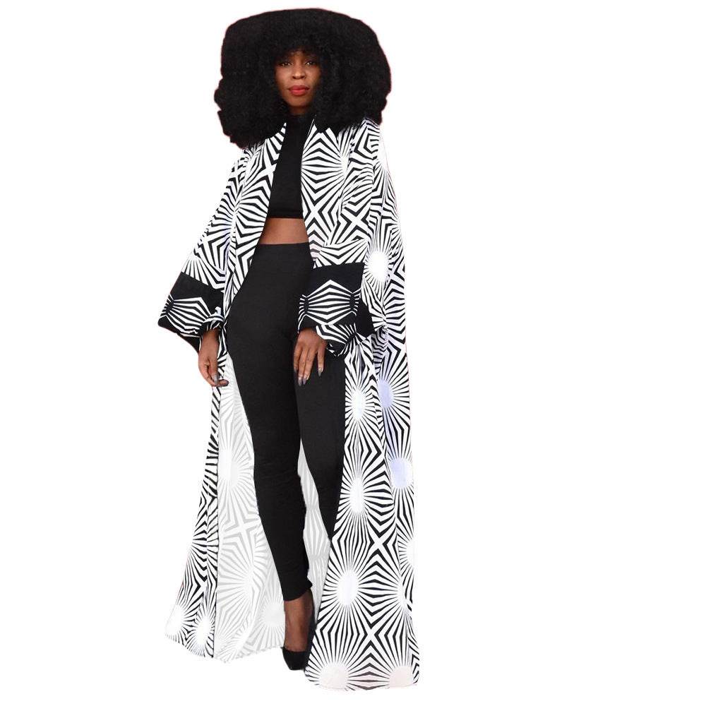 Plus Size Versatile Long Loose Print Cardigan Jacket - Mubimart