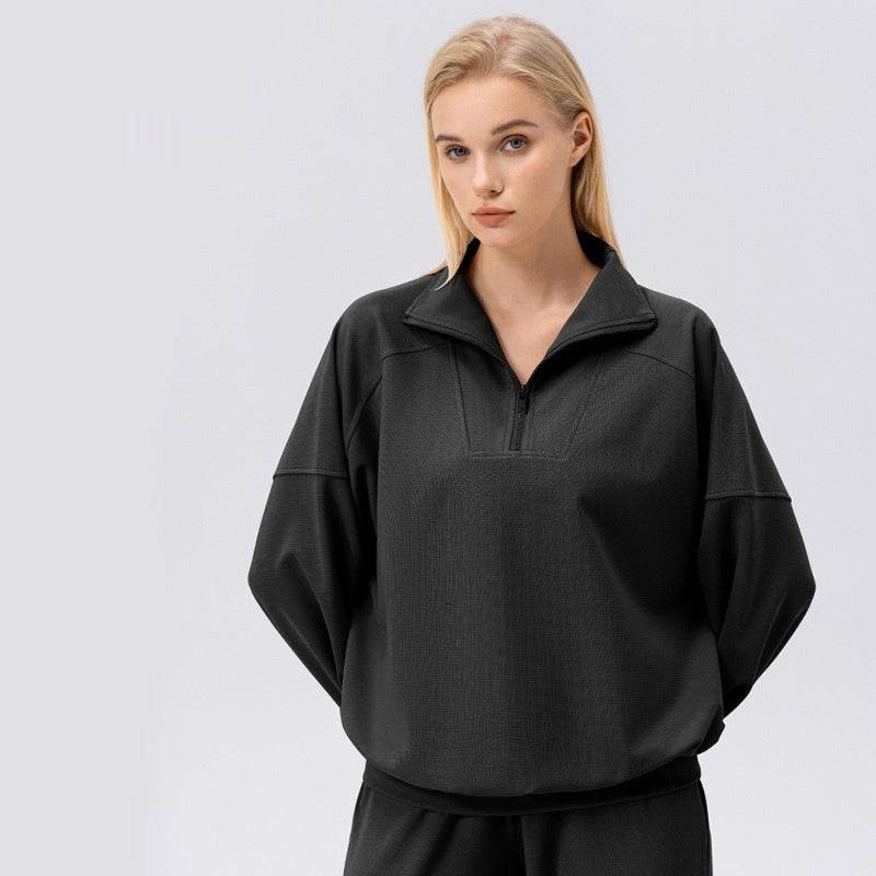 Women's Half Zipper Workout Long Sleeve Loose Outdoor Casual Running Sports Sweatshirt - Mubimart