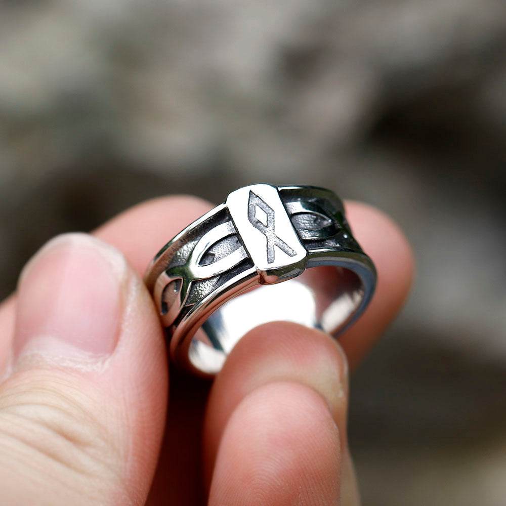 Vintage Viking Alphabet Titanium Steel Ring Men - Mubimart