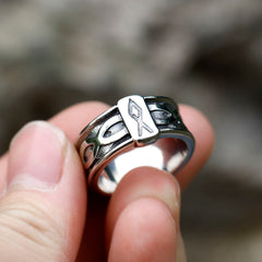 Vintage Viking alfabet titanium stalen ring heren