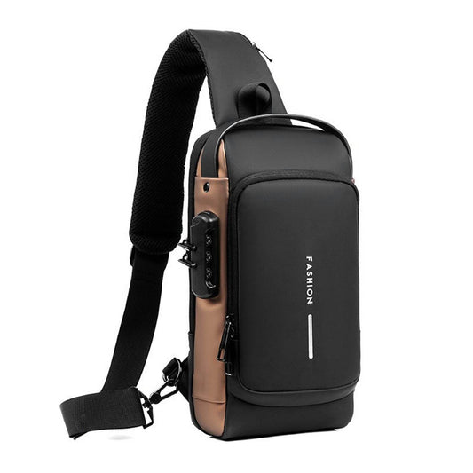 Password Sling Backpack Anti Theft Multifunctional Cycling Chest Bag for Motorcycle Men Black and Gold - Mubimart