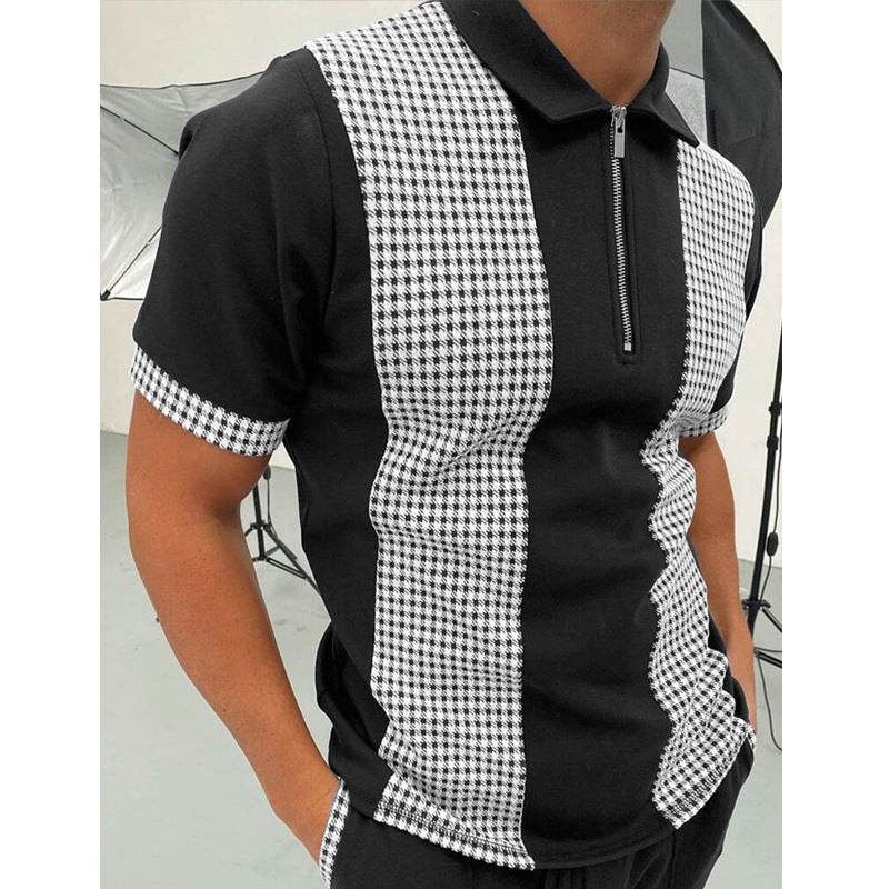 POLO Polo Shirt Zipper Check Men's T-shirt - Mubimart