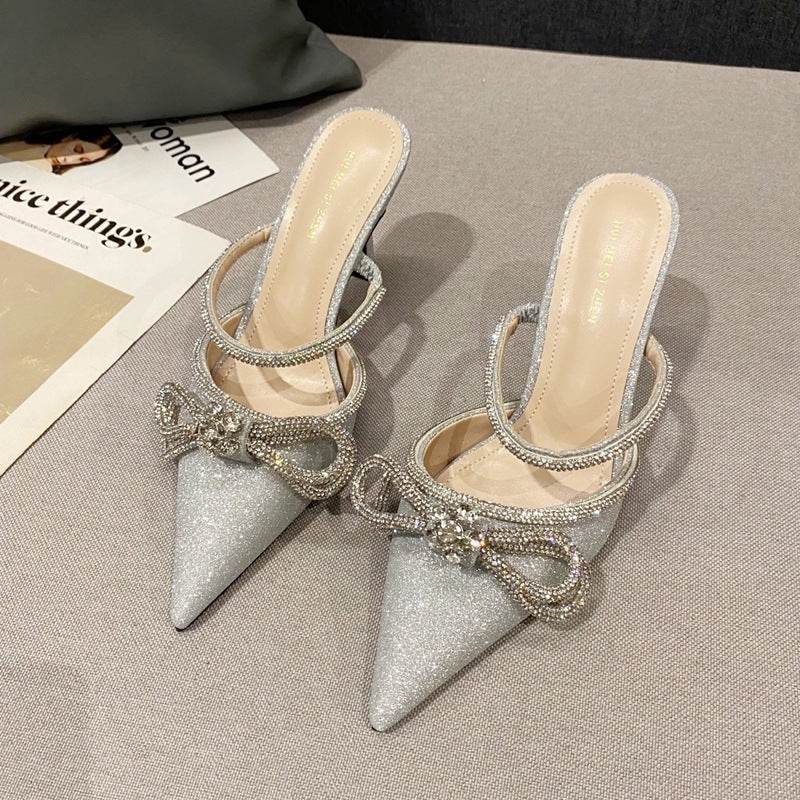 One-word Toe Stiletto High-heeled Mules Sandals - Mubimart