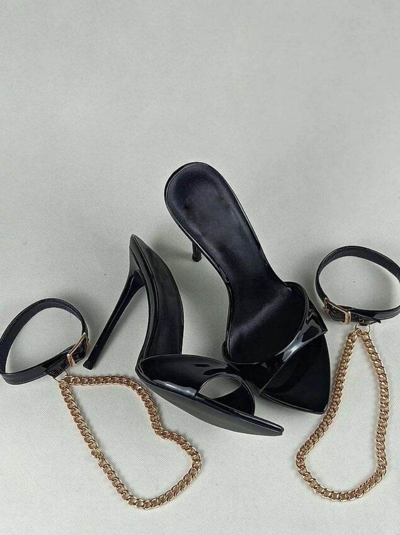 European And American Pointed Toe Open Toe Roman Chain Stiletto Heel Women's Sandal Boots - Mubimart