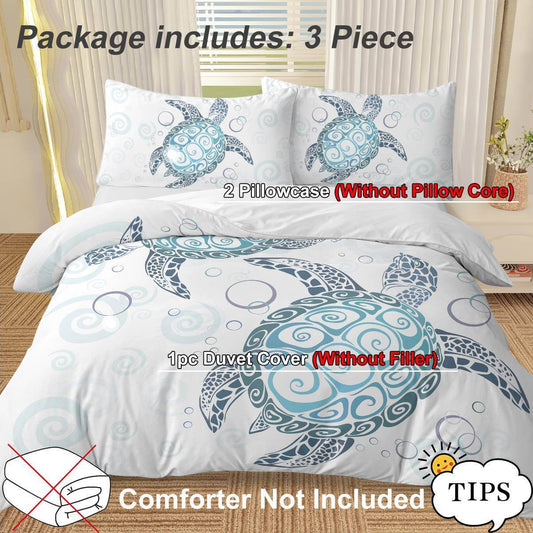 Turtle Bed Sets Ocean 3 Piece Turtle Themed Comforter Cover With 2 Pillowcases - Mubimart
