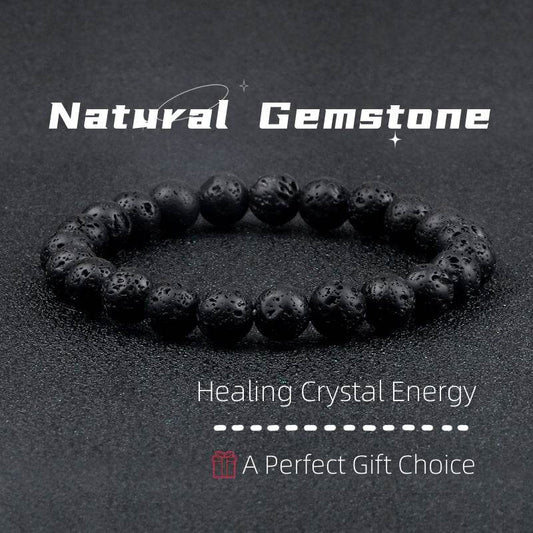 Natural Volcanic Stone Beads Bracelets Black Lava Men Women Bracelet Aromatherapy Essential Oil Diffuser Bangle - Mubimart