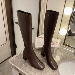 But Women's Knee Side Zipper Square Toe Boots