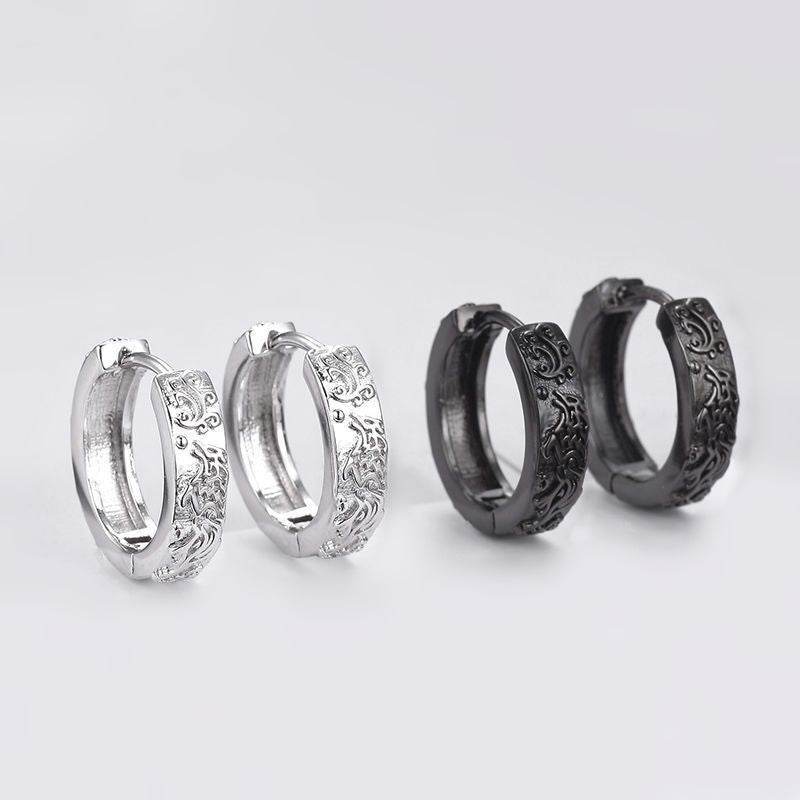 Vintage Black Proud Wolf Men Hoops Jewelry 925 Sterling Silver Earrings - Mubimart