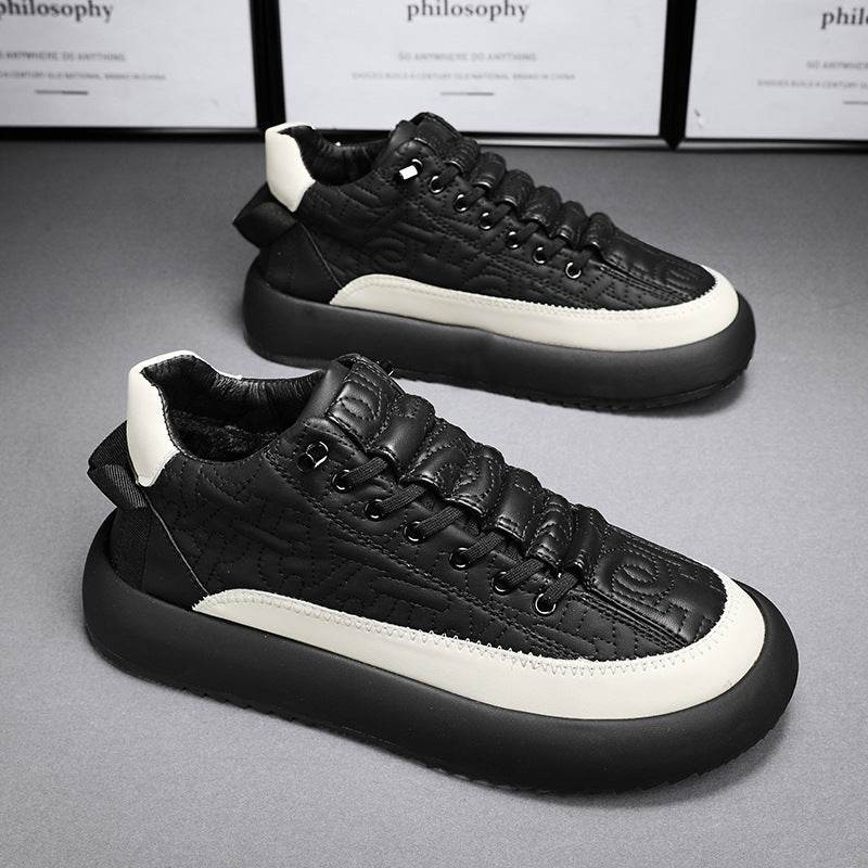 Mens Fashionable And Versatile Leather Sports Casual Board Shoes - Mubimart