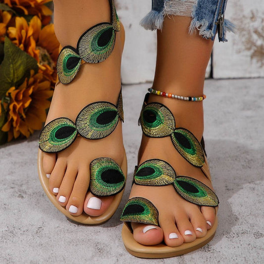 Peacock Eye Hair Beach Slippers Women - Mubimart