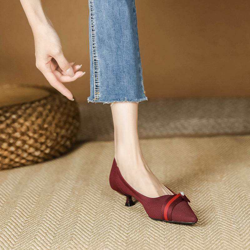 Woven Low-cut Pointed-toe Stilettos Knitted Shoes - Mubimart