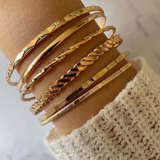 Bohemian Metal Chain Bracelet Set For Women Geometric Gold Color Thick Link Chain Bangle Female Fashion Jewelry - Mubimart