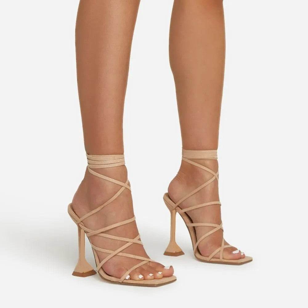 Ankle Strappy Sandals Buckle Stiletto Heel Square Toe Shoes Daily Wedding Pumps - Mubimart