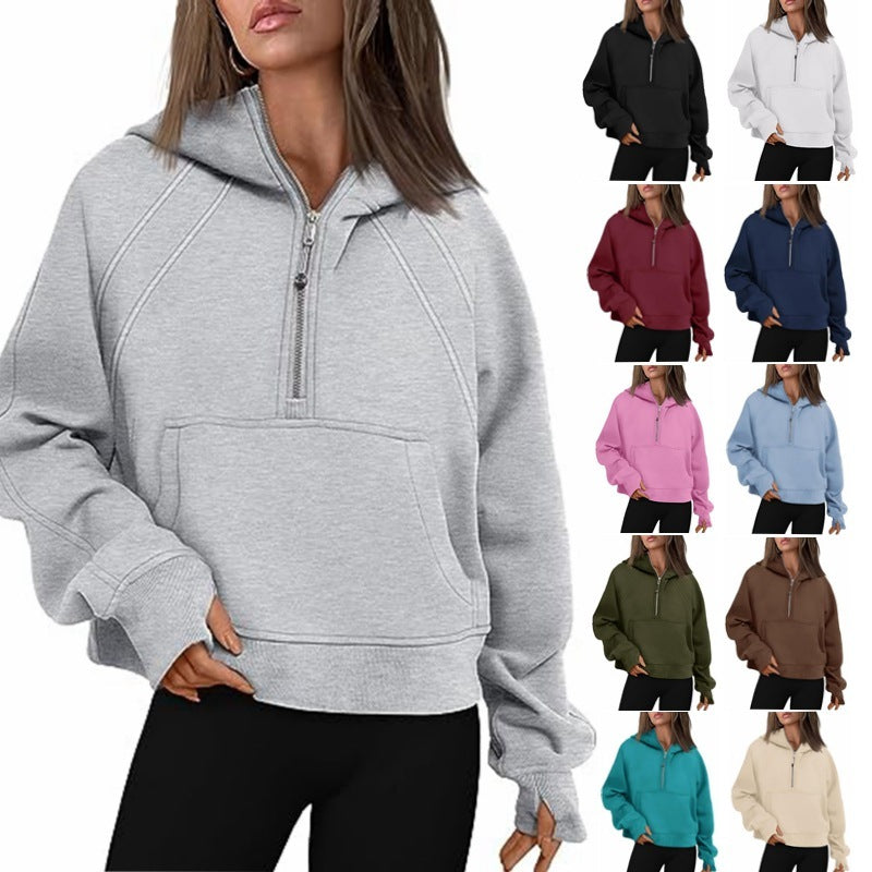 Zipper Hoodies Sweatshirts With Pocket Loose Sport Tops Long Sleeve Pullover Sweaters Winter Fall Outfits Women Clothing - Mubimart - Sweatshirt 