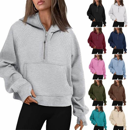 Zipper Hoodies Sweatshirts With Pocket Loose Sport Tops Long Sleeve Pullover Sweaters Winter Fall Outfits Women Clothing - Mubimart