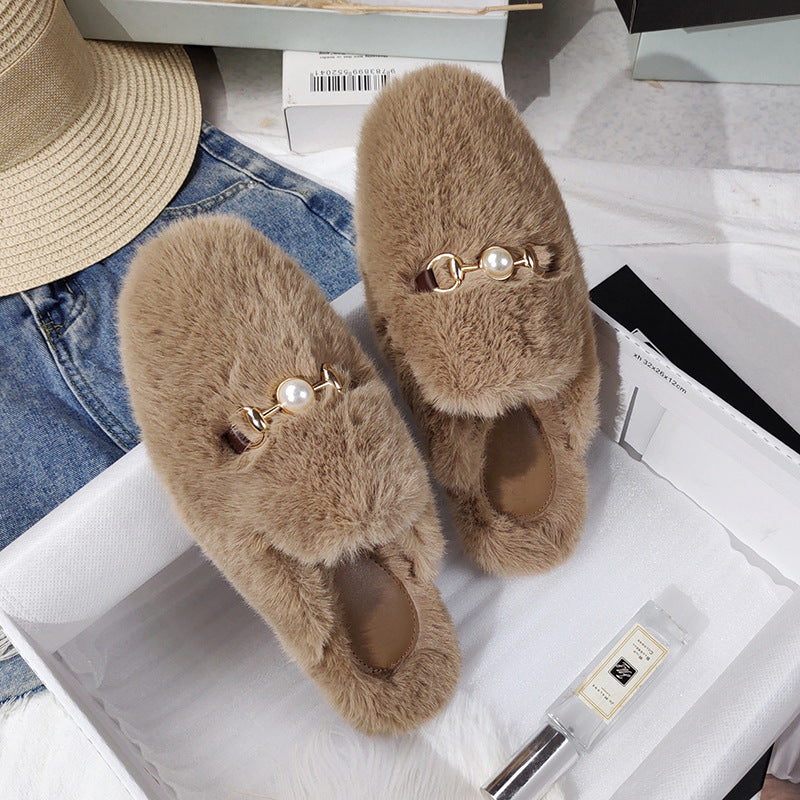 Fur Half Slippers Female Baotou Lazy People Wear Mules Outside