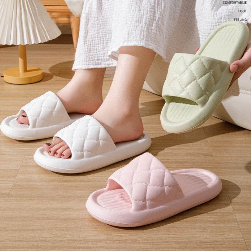 New Rhombus Home Slippers Summer Non-slip Floor Bathroom Slipper Lightweight Simple House Shoes For Women Men - Mubimart