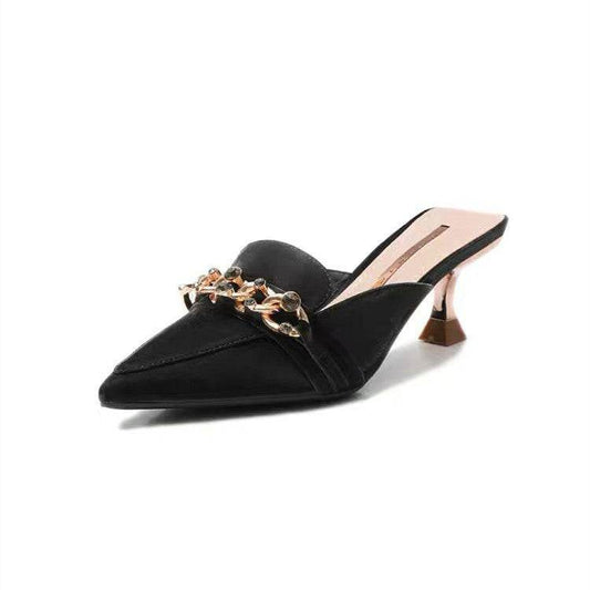 Women's Pointed Toe Stiletto Metal Buckle Outer Comfort Sandals - Mubimart