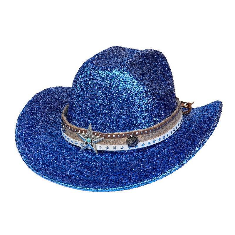 Festival Party Gathering Silver Western Denim Fedora Hat Felt - Mubimart