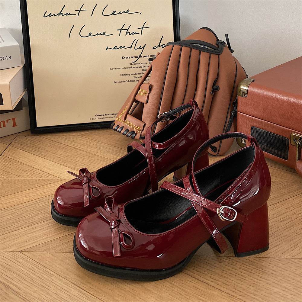 Women's Cross Mary Jane Bow High Heels - Mubimart